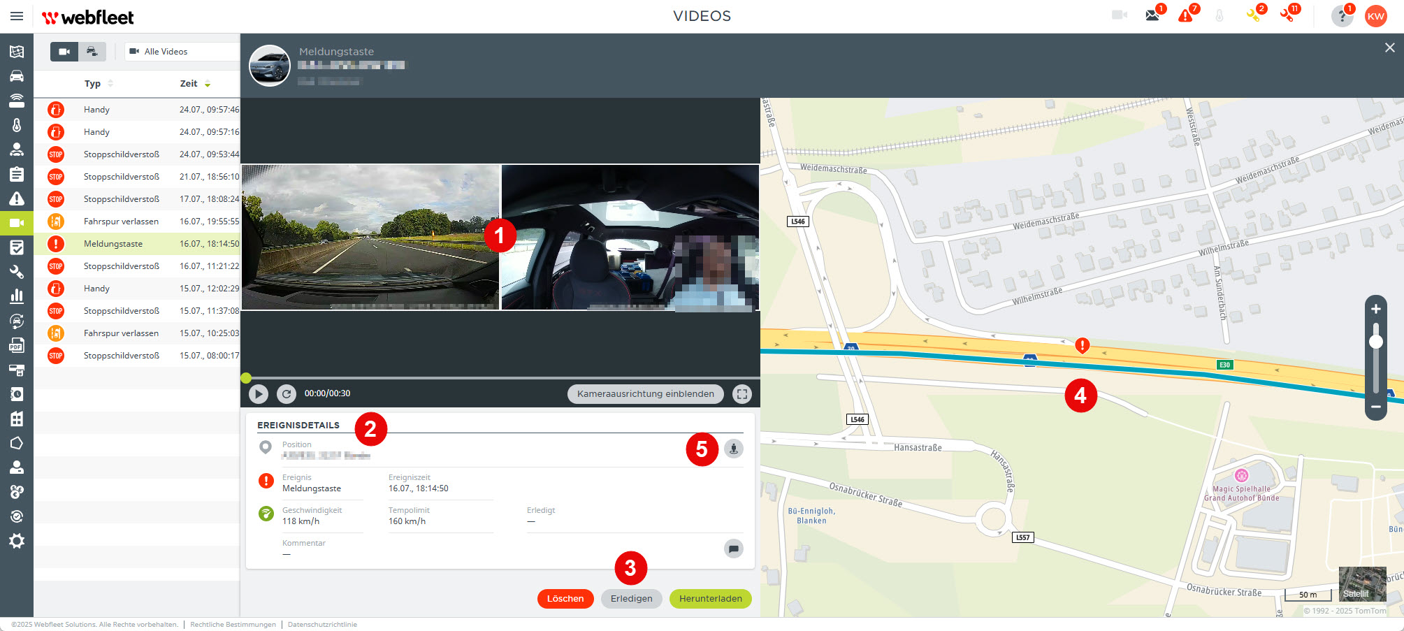 Detailansicht Videoereignis in Webfleet