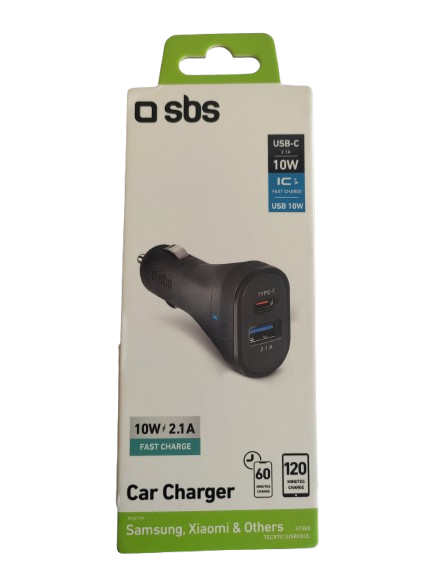 SBS KFZ-Ladegerät 1x USB Type-C 2,1A + 1x USB 2,1A 10W Ultra Fast Charge, schwarz